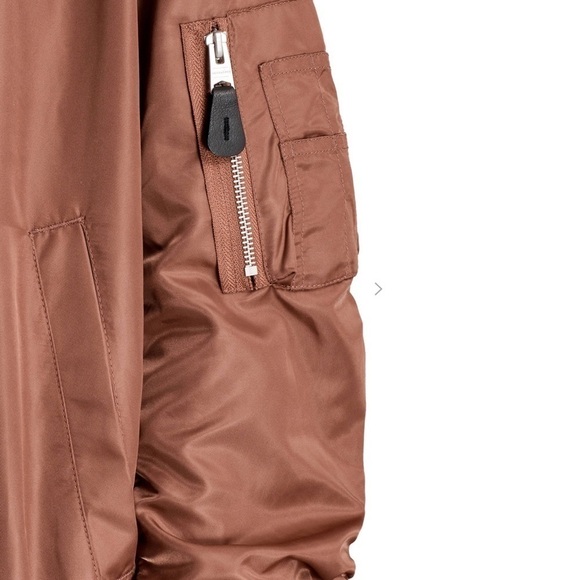 All Saints Myra Bomber Flight Jacket Rust Brown Red Ruched Nylon Sz XS - Picture 4 of 15